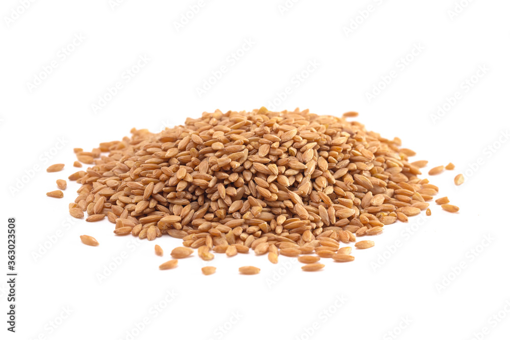 Pile of Organic Einkorn Rice Isolated on a White Background Pile of Organic Einkorn Rice Isolated on a White Background