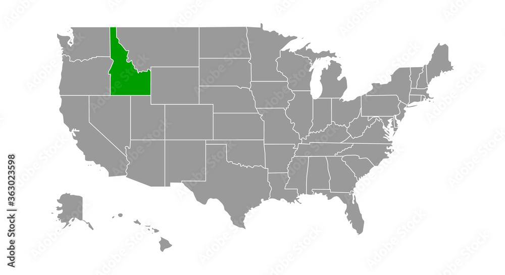 Vector Map of the United States Highlighting the State of Idaho; Illustrator 8