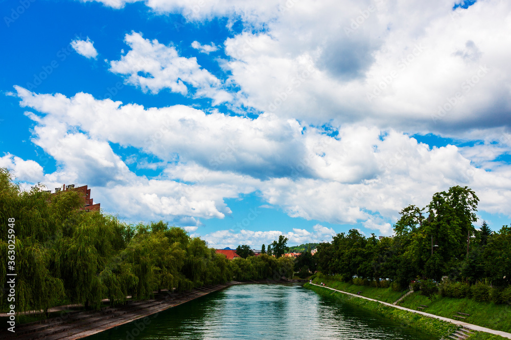 river after rain in the old town of Ljubljana river after rain in the old town of Ljubljana
