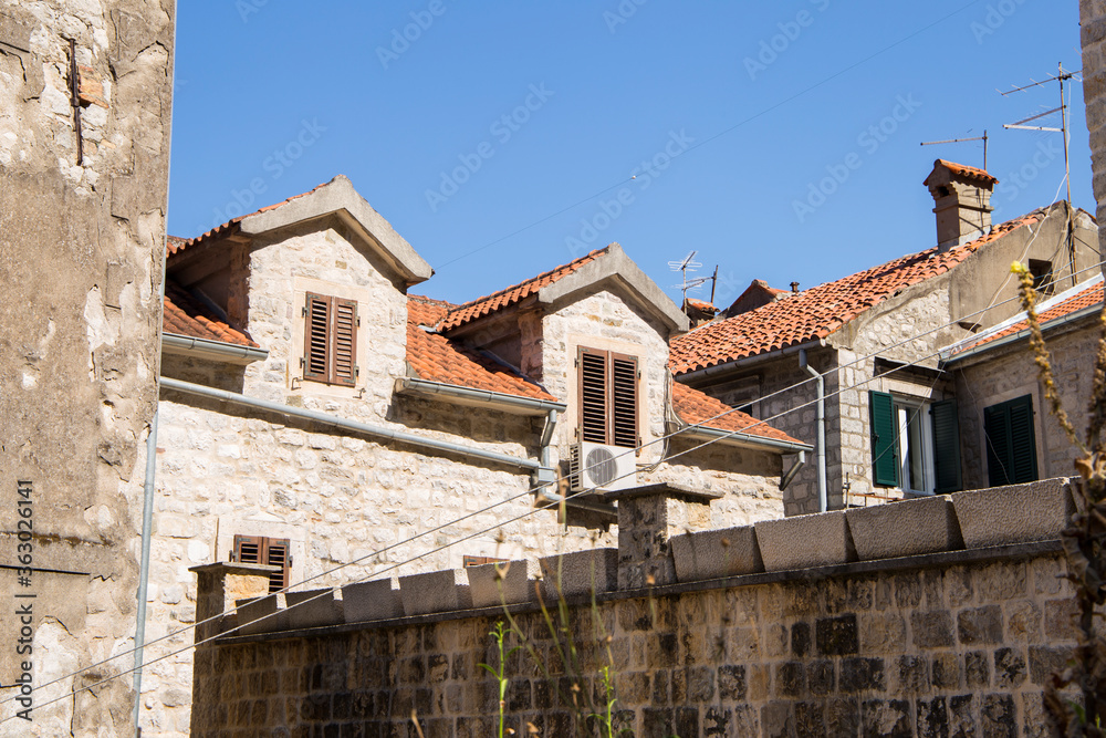 Windows with shutters of an old house. Kotor. Montenegro.