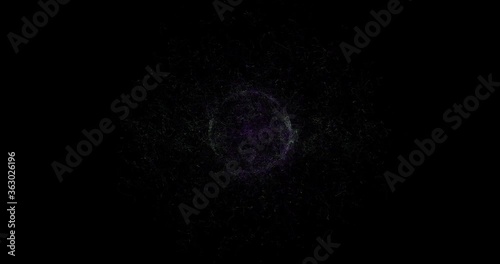 Abstract ball with dots particles floating on black background. Light energy sphere. Magic spell. Holographic materialization. 4k animation  photo