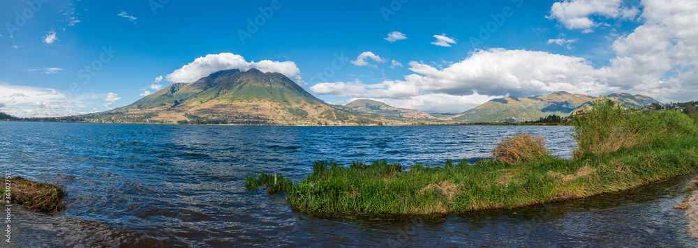 Panorama of Imbabura volcano and San Pablo Lake Ecuador