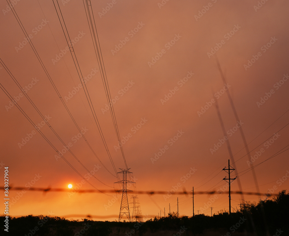 power lines at sunrise 