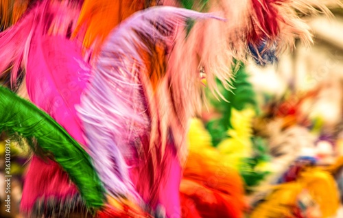 Closeup shot of colorful plumes during carnival in Brazil