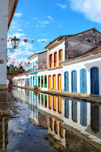 Mesmerizing shot of the colorful facade of the museum of the sacred art of Paraty in Brazil