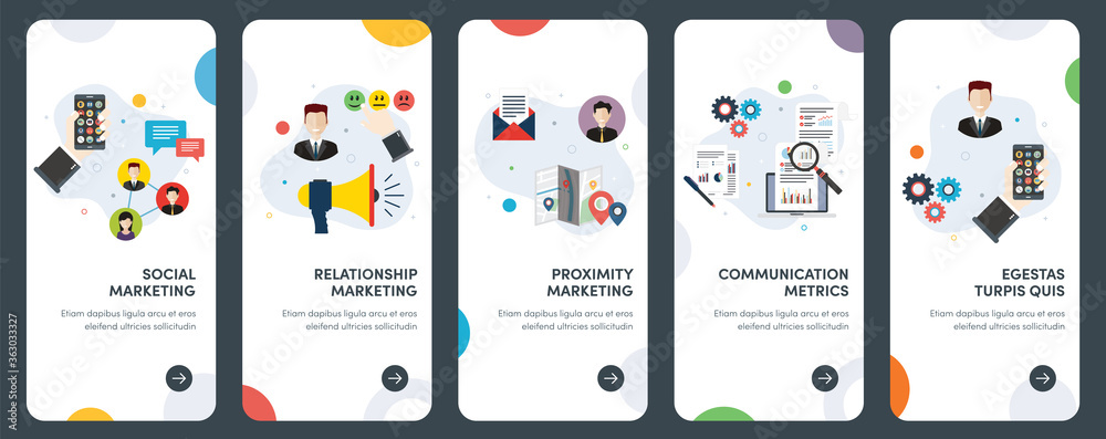 Φωτογραφία Set of concept flat design icons for marketing, communication, social media and metrics