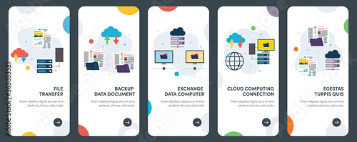 Set of concept flat design icons for file, transfer, data, backup and computer sharing.  UX, UI vector template kit for web design, applications, mobile interface, infographics and print design.