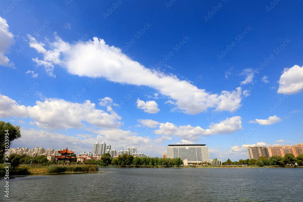 Fotografie Waterfront Park Architectural Scenery, China