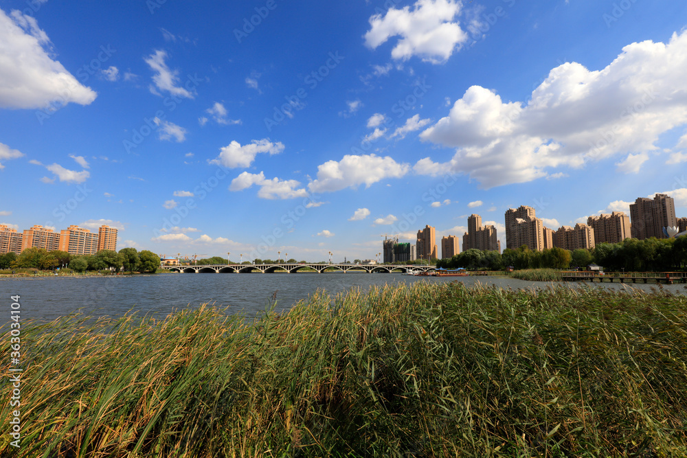 Fotografie Waterfront Park Architectural Scenery, China