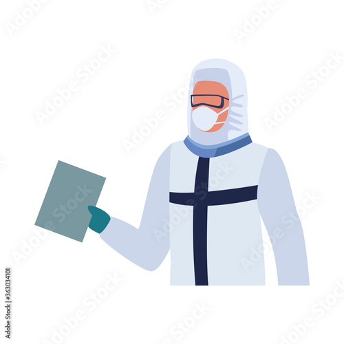 professional doctor wearing biosafety suit character