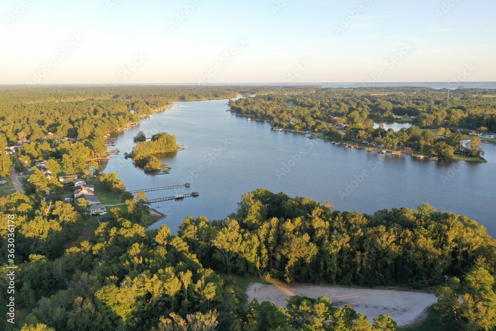 Aerial Drone View Of Lake