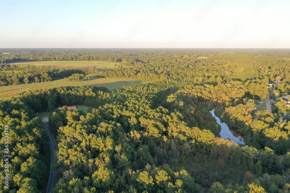 Aerial Drone View of partial lake and woods