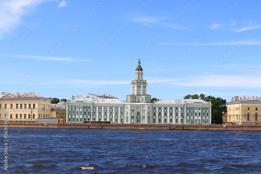 Russia, Petersburg, July 3, 2020, Kunstkamera. The photo shows the Kunstkamera on the banks of the Neva, which is a famous museum of rarities Russia, Petersburg, July 3, 2020, Kunstkamera. The photo shows the Kunstkamera on the banks of the Neva, which is a famous museum of rarities