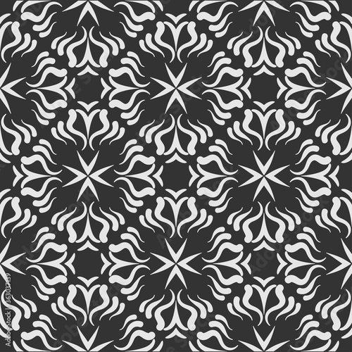 Black and white background pattern. Flat seamless floral pattern. Vector image background