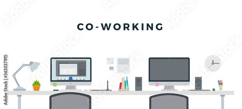 Co - Working with two computers concept set vector flat isolated