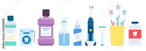 Set for the prevention, care of the oral cavity and teeth vector illustration in a flat design