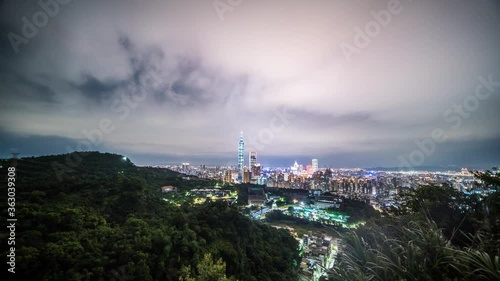 Taipei, Taiwan Hushan Xiangshan filmed Taipei skyline Taipei 101 night time-lapse video photo