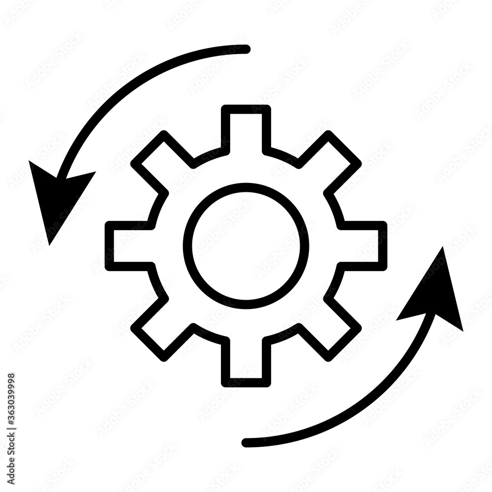gear machine work with arrows around line style icon