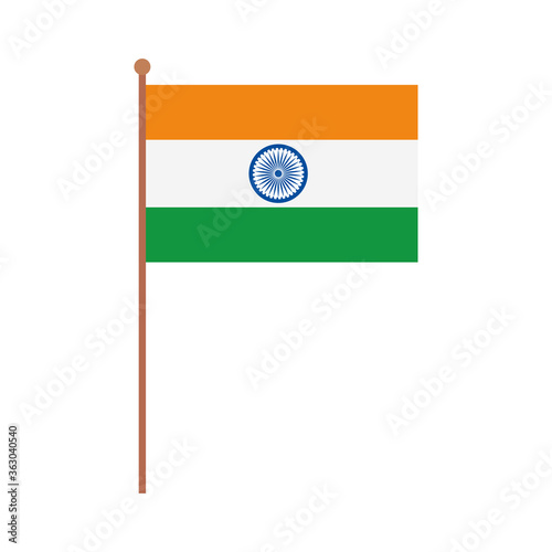 india flag, the national flag of india on a pole, on white background vector illustration design
