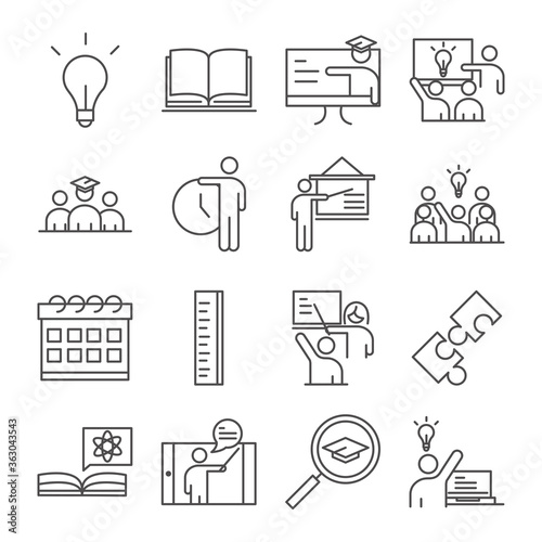 teach school education learn knowledge and training icons set line style icon