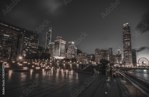 Cityscape and skyline in Hong Kong city; Black and Gold color