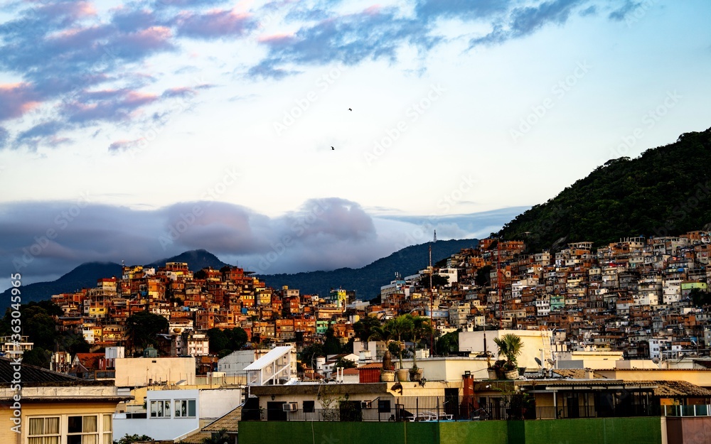 Old buildings of a town in the mountains during sunset in Brazil
