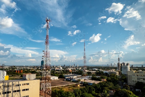 Telecommunication towers and buildings in a city in Brazil