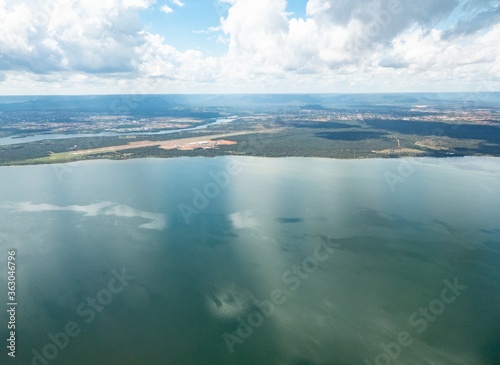 Aerial view of coastline in Brazil on a sunny day