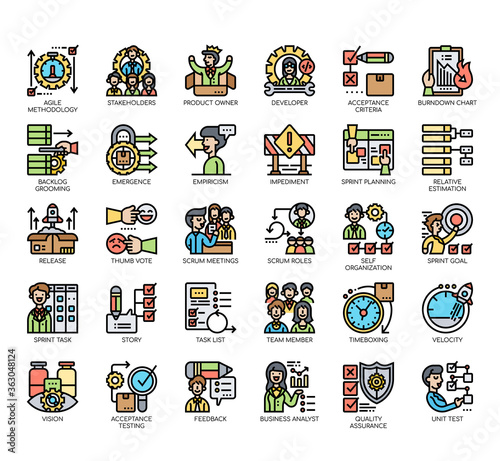Set of agile methodology thin line and pixel perfect icons for any web and app project.