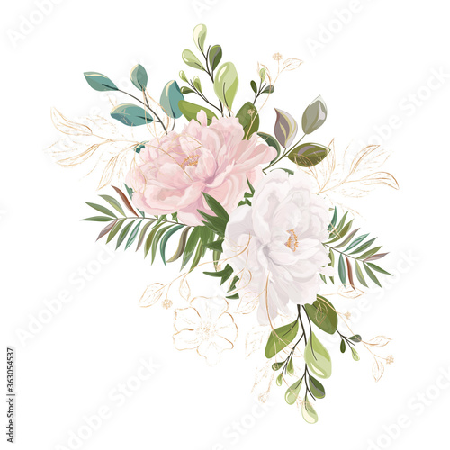 Beautiful bouquet with flowers Peony and Roses.. Watercolor. Vector illustration. EPS 10 © helenagl
