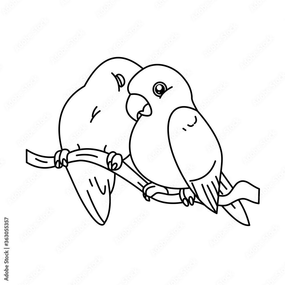 Coloring of 2 Bird Cartoon, Cute Funny Character, Flat Design Coloring of 2 Bird Cartoon, Cute Funny Character, Flat Design