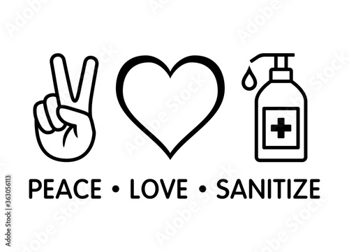 Peace Love Sanitize line art vector icon design for apps and print