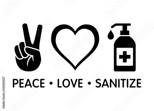 Peace Love Sanitize flat vector icon design for apps and print