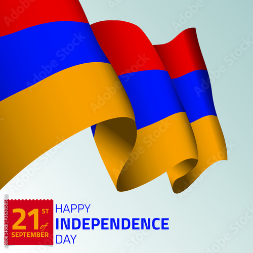 Armenia Happy Independence day greeting card, banner, vector illustration. Armenians holiday 21st of September design element with waving flag as a symbol of independence