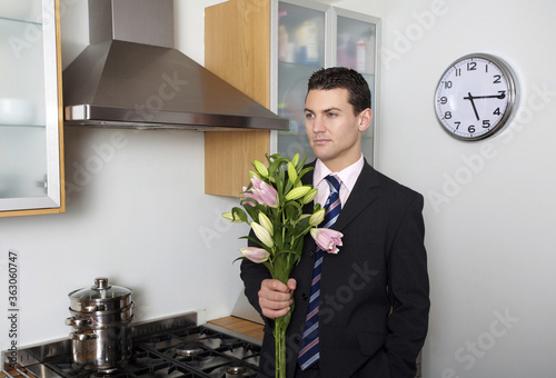 Businessman with a bouquet of flowers