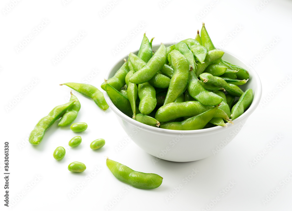 Japanese edamame on a white background Japanese edamame on a white background