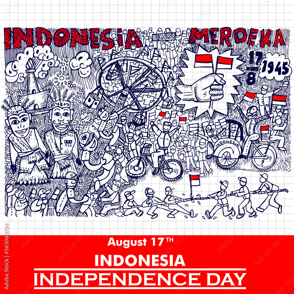 independence day of indonesia, 17 august, doodle illustration