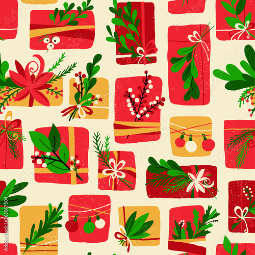 Winter Floral Gift Box Christmas Pattern