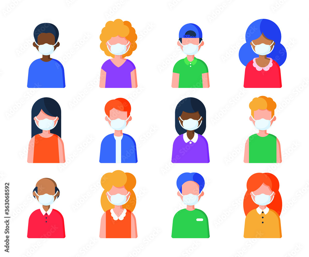 People in medical mask set of avatar vector illustration. Young, adult man and woman user People in medical mask set of avatar vector illustration. Young, adult man and woman user