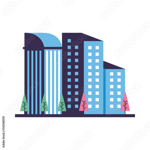 buildings constructions with trees city scene
