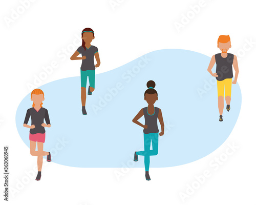young people running athletes avatars characters