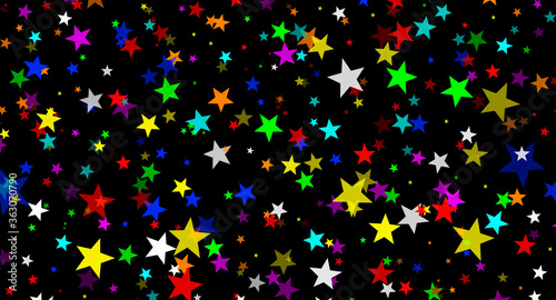 Holiday background of multi-colored stars  colored stars  many stars on a black background  Christmas  party  holiday  disco