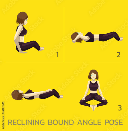 Reclining Bound Angle Pose Yoga Manga Tutorial How Cartoon Vector Illustration