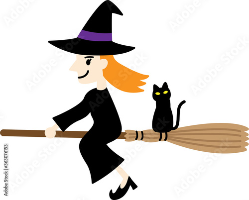 ほうきで空を飛ぶ魔女と黒猫 〜主線なしバージョン〜