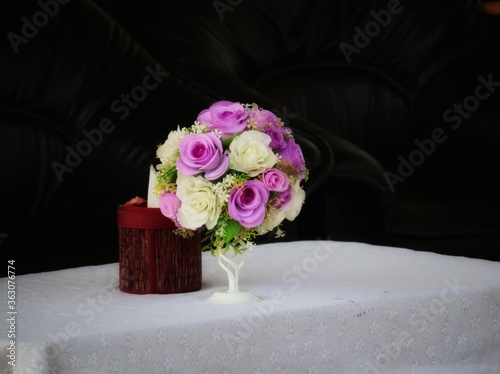bouquet of roses on the table