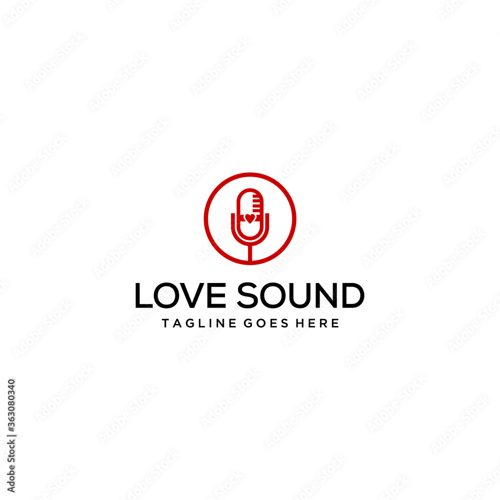 Creative modern love microphone sign logo design with circle sign.
