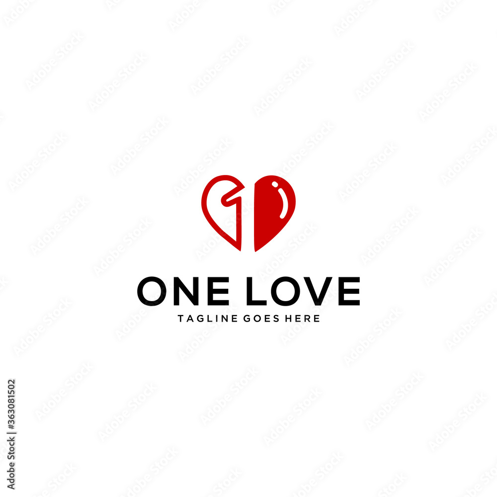 Creative modern number one on heart logo design