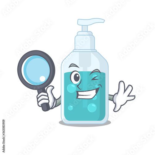cartoon picture of hand sanitizer Detective using tools
