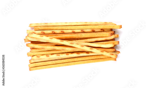 Pile of pretzel sticks isolated on white background