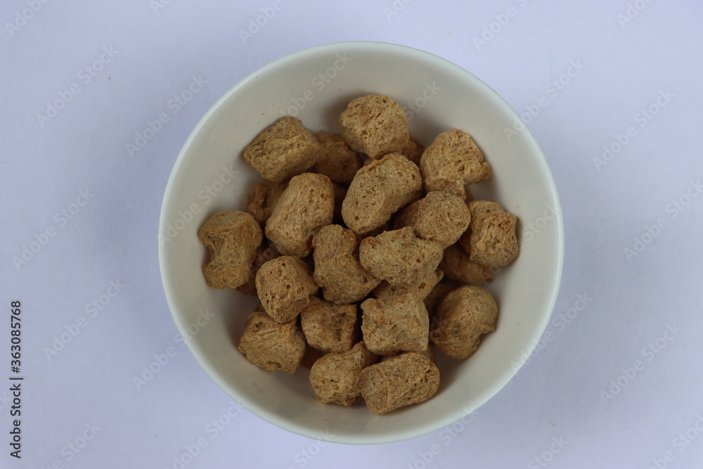 Soybean chunk in a white bowl Soybean chunk in a white bowl